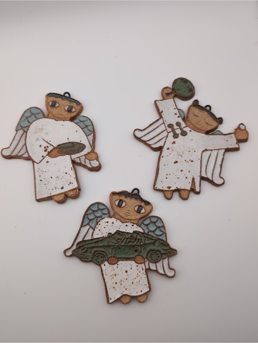 Vintagage St Andrews Abbey Valyermo Ceramic Angel Ornaments, 3 Angels w/ Toys